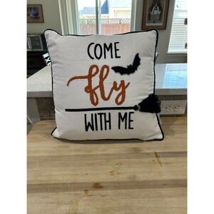 Sweet Street Halloween Haunted House 15" " Come Fly With Me" Throw Pillow